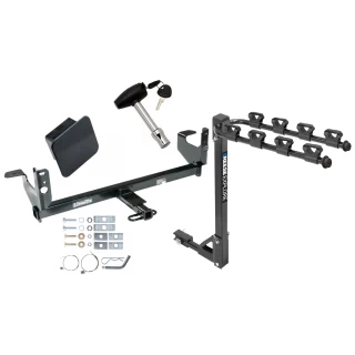 Trailer Tow Hitch w/ 4 Bike Rack For 08-12 Chevy Malibu 07-09 Saturn Aura tilt away adult or child arms fold down carrier w/ Lock and Cover