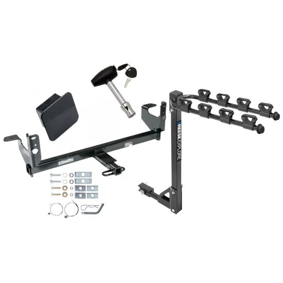 Trailer Tow Hitch w/ 4 Bike Rack For 08-12 Chevy Malibu 07-09 Saturn Aura tilt away adult or child arms fold down carrier w/ Lock and Cover