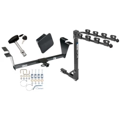 Trailer Tow Hitch w/ 4 Bike Rack For 09-14 Hyundai Genesis 4 Dr Sedan tilt away adult or child arms fold down carrier w/ Lock and Cover