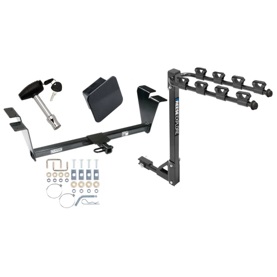 Trailer Tow Hitch w/ 4 Bike Rack For 09-14 Hyundai Genesis 4 Dr Sedan tilt away adult or child arms fold down carrier w/ Lock and Cover