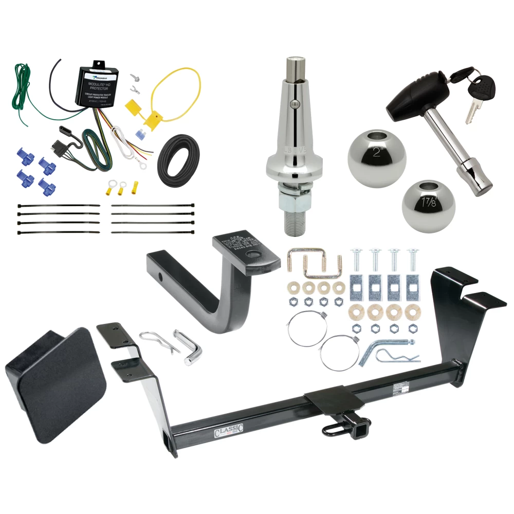 Trailer Tow Hitch For 12-14 Hyundai Genesis 4 Dr Sedan Ultimate Package w/ Wiring Draw Bar Kit Interchange 2" 1-7/8" Ball Lock and Cover