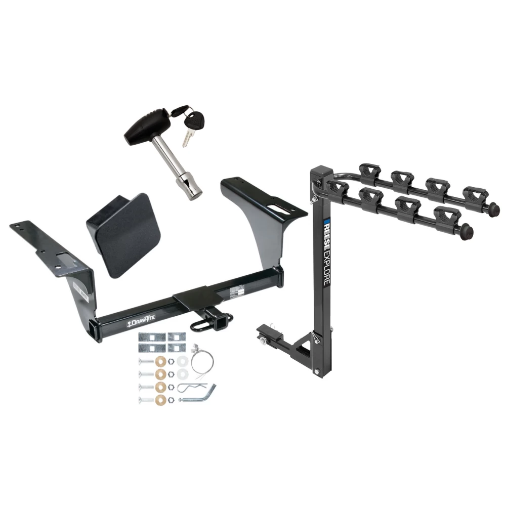 Trailer Tow Hitch w/ 4 Bike Rack For 10-19 Subaru Legacy Outback 10-12 Except Sport tilt away adult or child arms fold down carrier w/ Lock and Cover