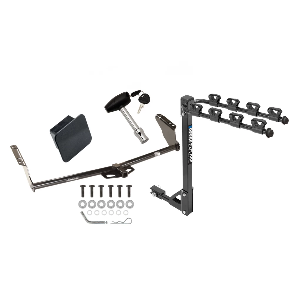Trailer Tow Hitch w/ 4 Bike Rack For 04-20 Toyota Sienna Class 2 tilt away adult or child arms fold down carrier w/ Lock and Cover