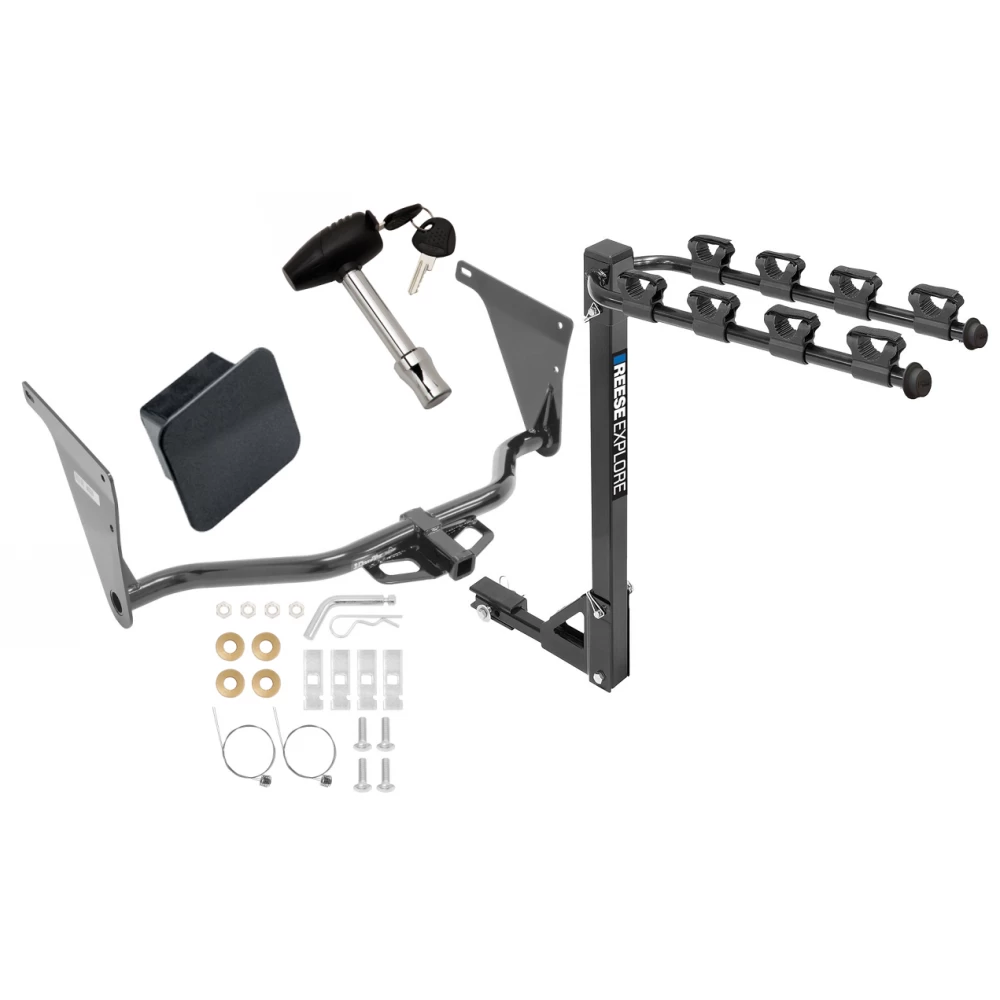 Trailer Tow Hitch w/ 4 Bike Rack For 13-19 Ford Escape Class 2 tilt away adult or child arms fold down carrier w/ Lock and Cover