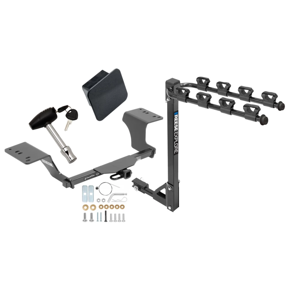 Trailer Tow Hitch w/ 4 Bike Rack For 12-17 Toyota Camry 13-18 Avalon Class 2 tilt away adult or child arms fold down carrier w/ Lock and Cover
