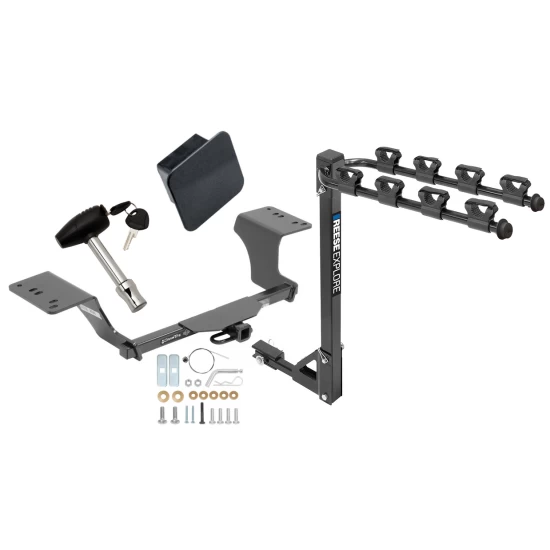 Trailer Tow Hitch w/ 4 Bike Rack For 12-17 Toyota Camry 13-18 Avalon Class 2 tilt away adult or child arms fold down carrier w/ Lock and Cover