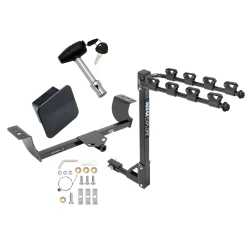 Trailer Tow Hitch w/ 4 Bike Rack For 05-23 Chrysler 300 08-23 Dodge Challenger 06-23 Charger 05-08 Magnum Class 2 tilt away adult or child arms fold down carrier w/ Lock and Cover