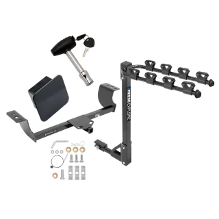Trailer Tow Hitch w/ 4 Bike Rack For 05-23 Chrysler 300 08-23 Dodge Challenger 06-23 Charger 05-08 Magnum Class 2 tilt away adult or child arms fold down carrier w/ Lock and Cover