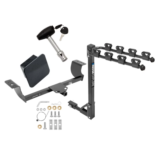 Trailer Tow Hitch w/ 4 Bike Rack For 05-23 Chrysler 300 08-23 Dodge Challenger 06-23 Charger 05-08 Magnum Class 2 tilt away adult or child arms fold down carrier w/ Lock and Cover