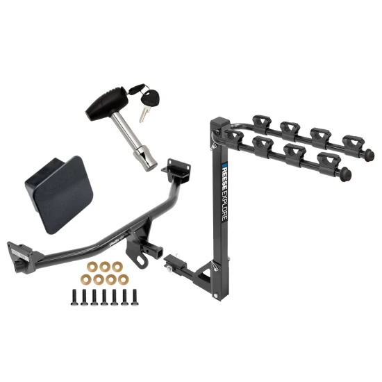 Trailer Tow Hitch w/ 4 Bike Rack For 16-18 Hyundai Tucson 19-21 Except Night Edition Class 2 tilt away adult or child arms fold down carrier w/ Lock and Cover