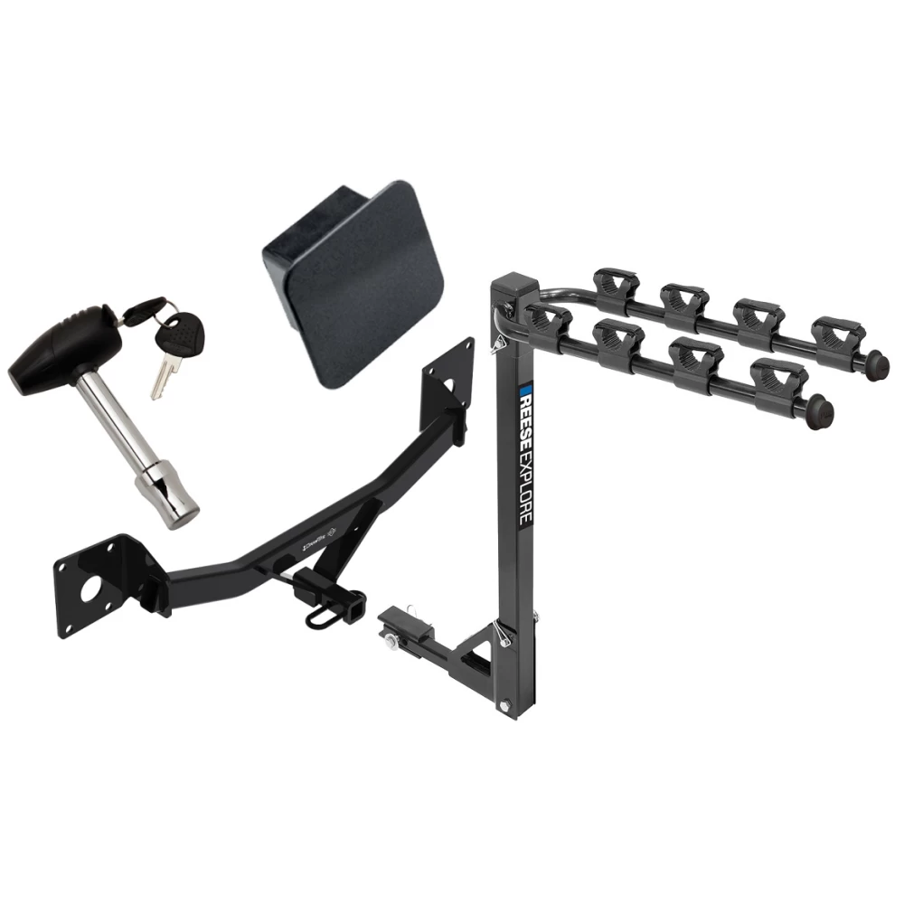 Trailer Tow Hitch w/ 4 Bike Rack For 17-25 Chevy Malibu 2016 New Body 17-20 Buick LaCrosse Regal Sportback Class 2 tilt away adult or child arms fold down carrier w/ Lock and Cover