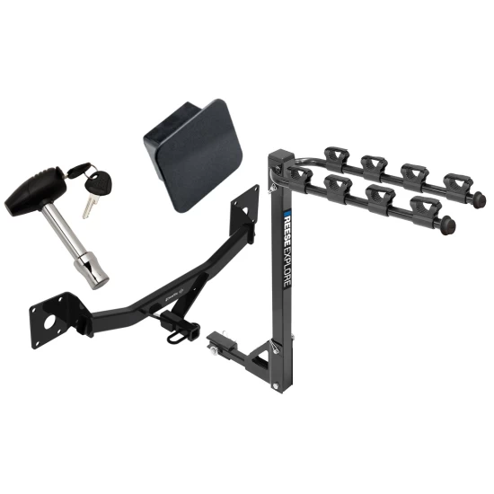 Trailer Tow Hitch w/ 4 Bike Rack For 17-25 Chevy Malibu 2016 New Body 17-20 Buick LaCrosse Regal Sportback Class 2 tilt away adult or child arms fold down carrier w/ Lock and Cover