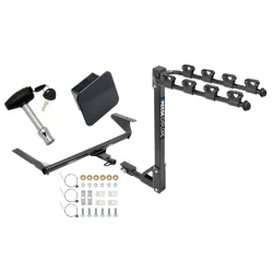 Trailer Tow Hitch w/ 4 Bike Rack For 17-25 Chrysler Pacifica 20-25 Voyager 22-23 Grand Caravan Class 2 tilt away adult or child arms fold down carrier w/ Lock and Cover