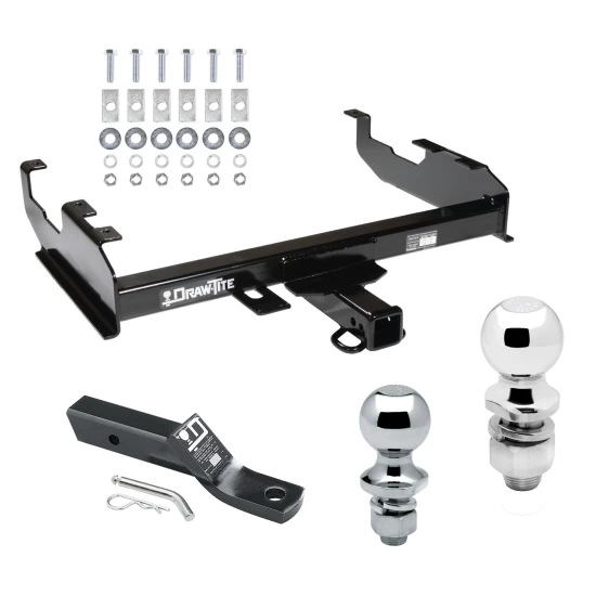 Trailer Tow Hitch For 63-91 Chevy GMC C/K 63-74 Ford F-150 F-250 F-350 w/ Standard Bed & Bumper Receiver w/ 1-7/8" and 2" Ball