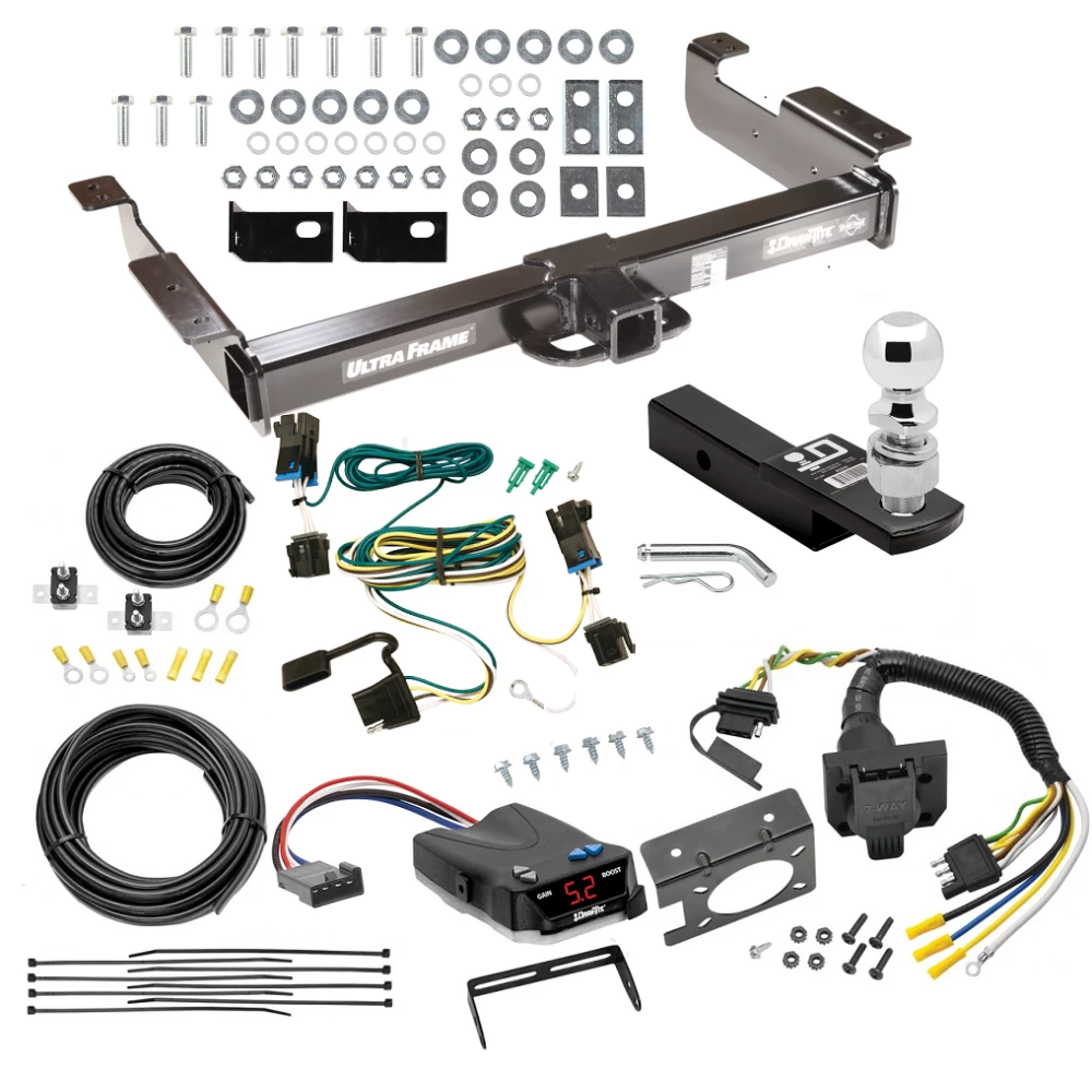 Class 5 2" Receiver Hitch For 03-27 Chevy Express GMC Savana 1500 2500 3500 w/ Draw-Tite Trailer Brake Control 7-Way RV Wiring Complete System Receiver 2-5/16" Tow Ball