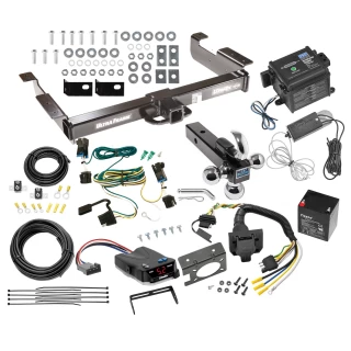 Class 5 2" Receiver Hitch For 03-27 Chevy Express GMC Savana 1500 2500 3500 w/ Draw-Tite Trailer Brake Control 7-Way RV Wiring Breakaway Battery Charger Complete System Tri-Tow-Ball 1-7/8" 2" 2-5/16"