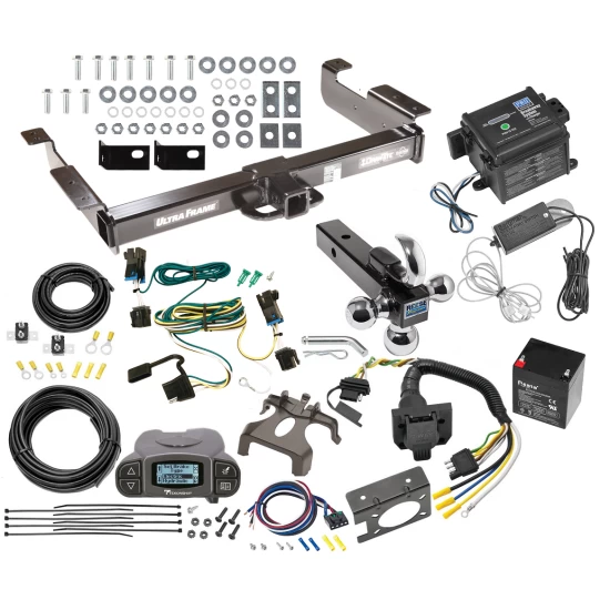 Class 5 2" Receiver Hitch For 03-27 Chevy Express GMC Savana 1500 2500 3500 w/ Tekonsha Prodigy P3 Trailer Brake Control 7-Way RV Wiring Breakaway Battery Charger Complete System Tri-Tow-Ball 1-7/8" 2" 2-5/16"