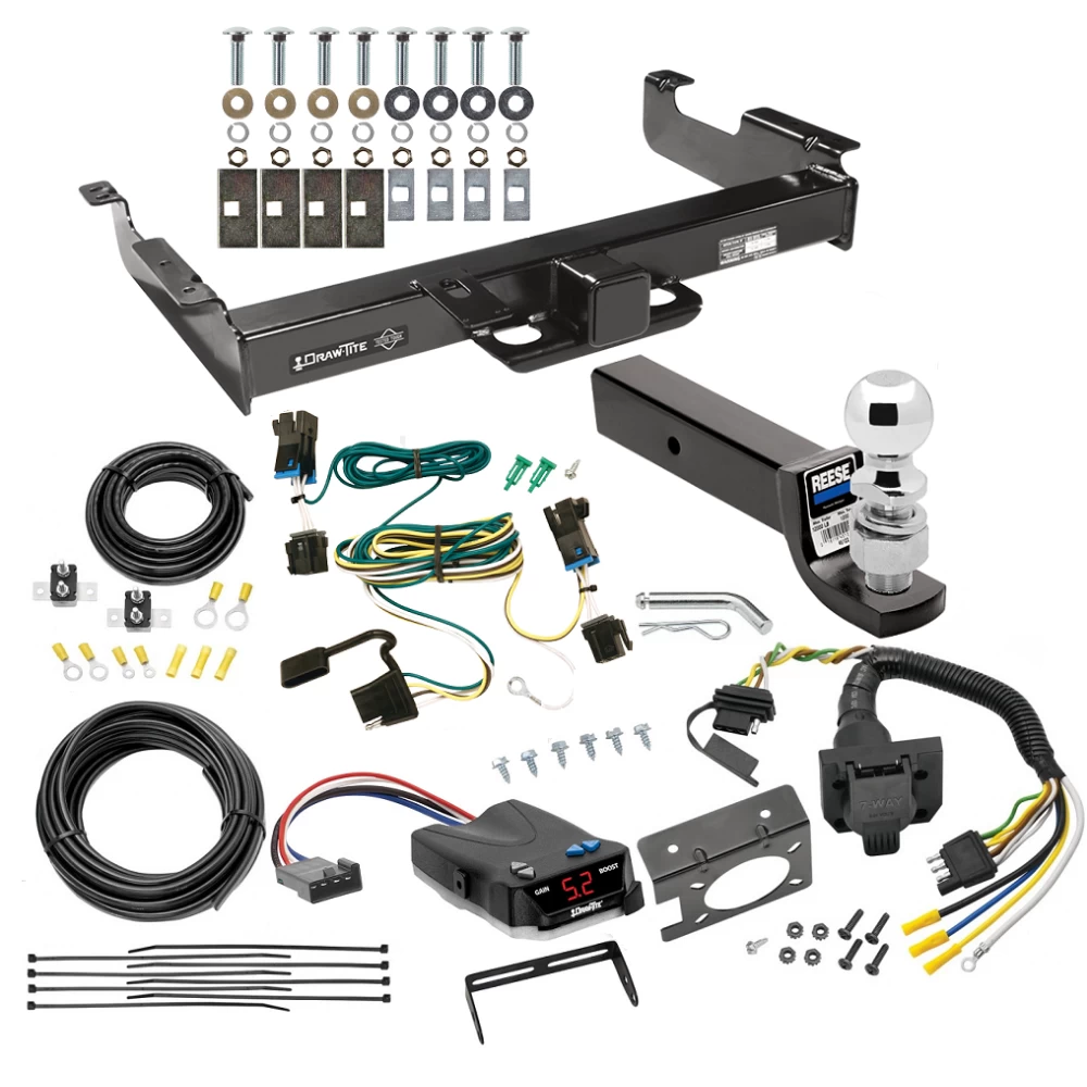 Class 5 2-1/2" Receiver Hitch For 03-14 Chevy Express GMC Savana 1500 03-25 2500 3500 w/ Draw-Tite Trailer Brake Control 7-Way RV Wiring Complete System Receiver 2-5/16" Tow Ball