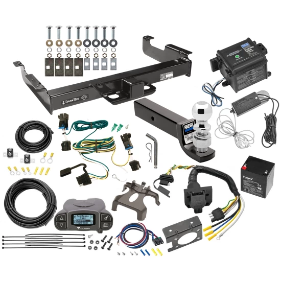 Class 5 2-1/2" Receiver Hitch For 03-14 Chevy Express GMC Savana 1500 03-25 2500 3500 w/ Tekonsha Prodigy P3 Trailer Brake Control 7-Way RV Wiring Breakaway Battery Charger Complete System Receiver 2-5/16" Tow Ball