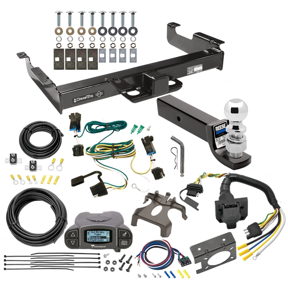 Class 5 2-1/2" Receiver Hitch For 03-14 Chevy Express GMC Savana 1500 03-25 2500 3500 w/ Tekonsha Prodigy P3 Trailer Brake Control 7-Way RV Wiring Complete System Receiver 2-5/16" Tow Ball