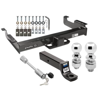 Class 5 Trailer Tow Hitch For 96-27 Chevy Express GMC Savana Van Except Cutaway Models w/ 2-5/16" and 2" Balls 3" Drop Mount and Towing Lock