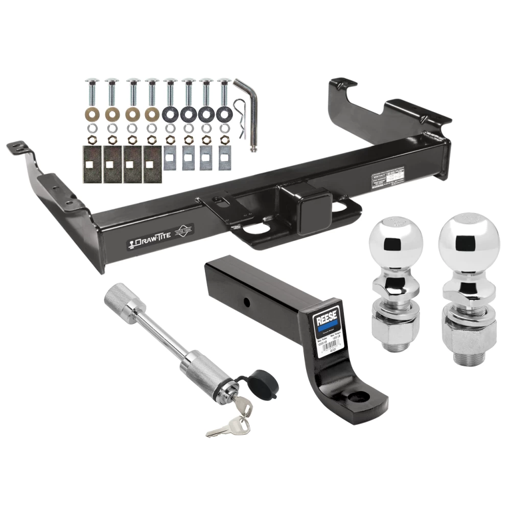 Class 5 Trailer Tow Hitch For 96-27 Chevy Express GMC Savana Van Except Cutaway Models w/ 2-5/16" and 2" Balls 5" Drop Mount and Towing Lock