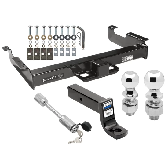 Class 5 Trailer Tow Hitch For 96-27 Chevy Express GMC Savana Van Except Cutaway Models w/ 2-5/16" and 2" Balls 5" Drop Mount and Towing Lock