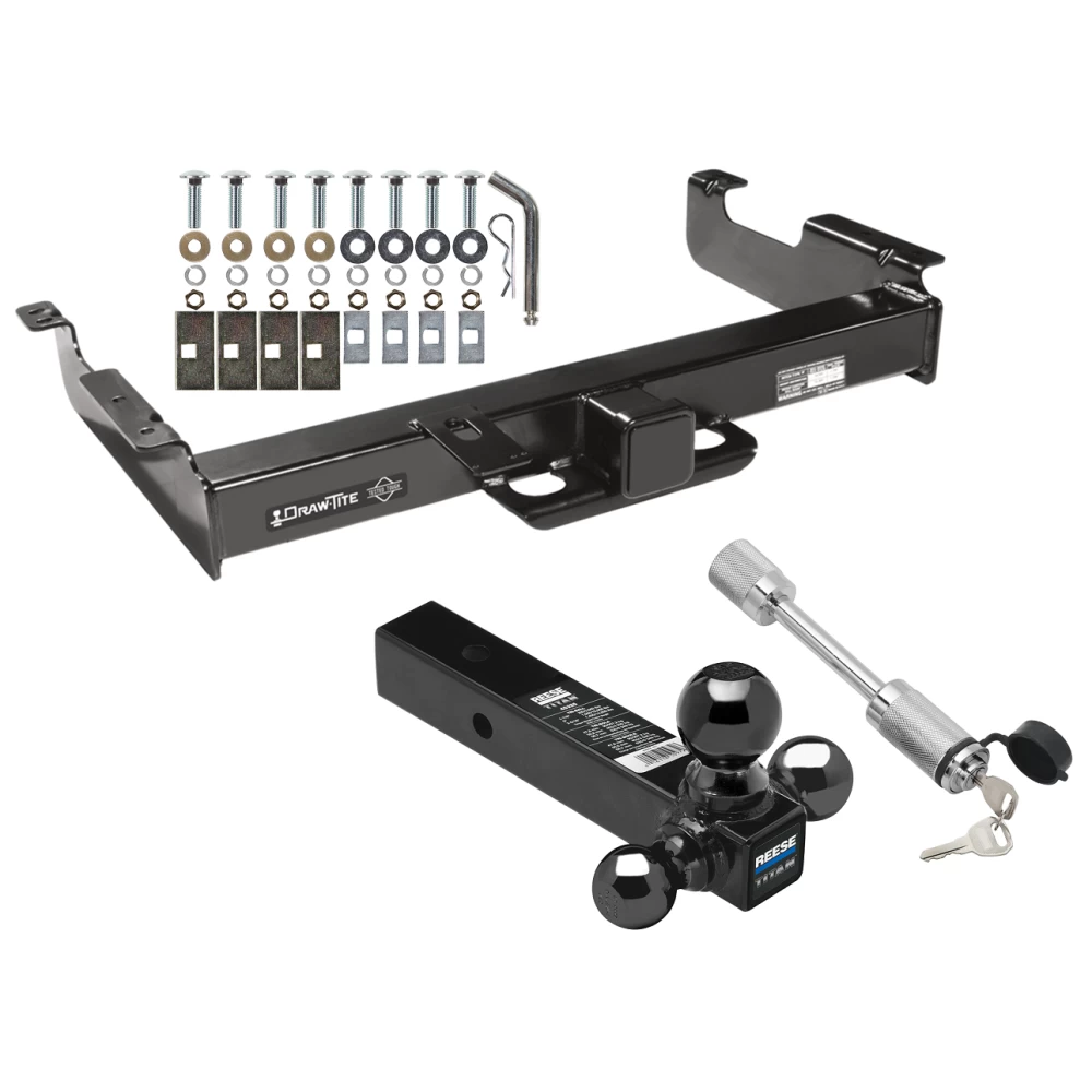 Class 5 Trailer Tow Hitch For 96-27 Chevy Express GMC Savana Van Except Cutaway Models w/ 1-7/8" 2" 2-5/16" Tri-Tow-Ball Mount and Towing Lock