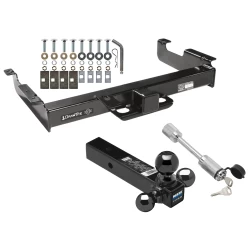 Class 5 Trailer Tow Hitch For 96-27 Chevy Express GMC Savana Van Except Cutaway Models w/ 1-7/8" 2" 2-5/16" Tri-Tow-Ball Mount and Towing Lock