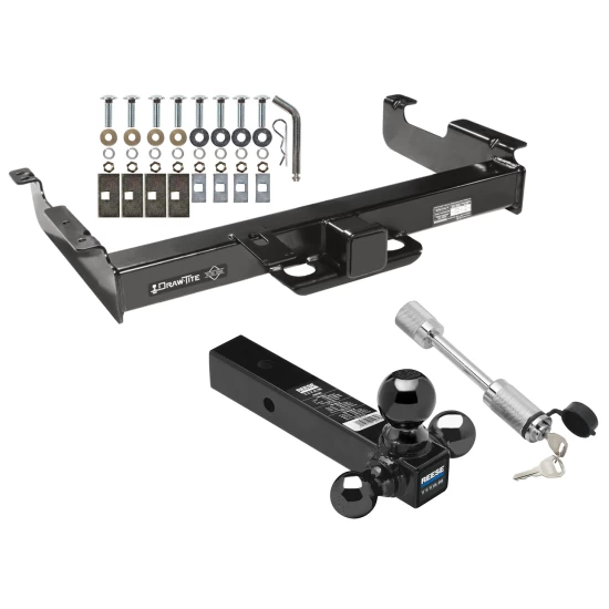 Class 5 Trailer Tow Hitch For 96-27 Chevy Express GMC Savana Van Except Cutaway Models w/ 1-7/8" 2" 2-5/16" Tri-Tow-Ball Mount and Towing Lock