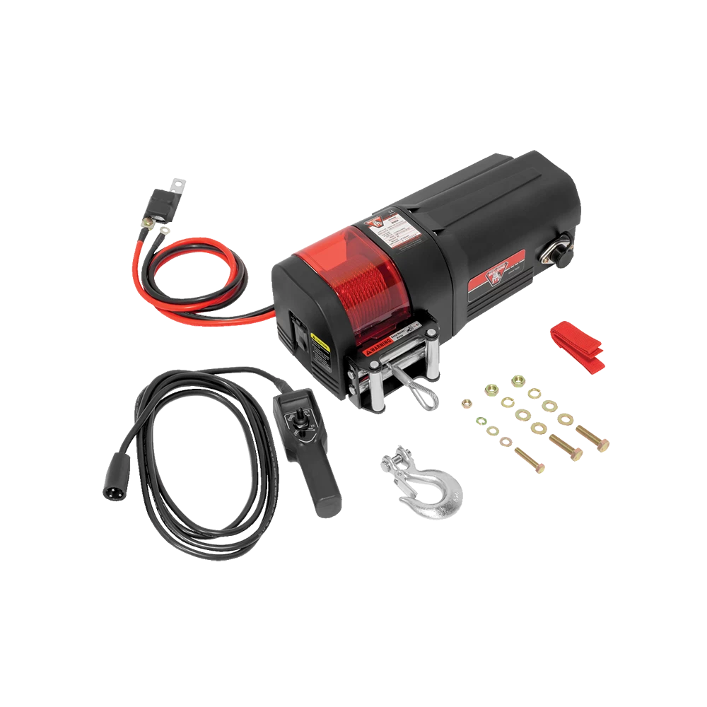 BULLDOG Powered Utility Electric Winch 4500 lbs Capacity 50 ft Rope Black Finish Lifetime Warranty Remote Included