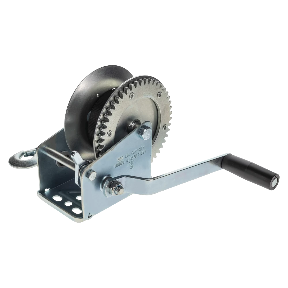 Fulton Trailer Winch 1500 lbs Capacity 20 ft Strap w/ Hook Clear Zinc