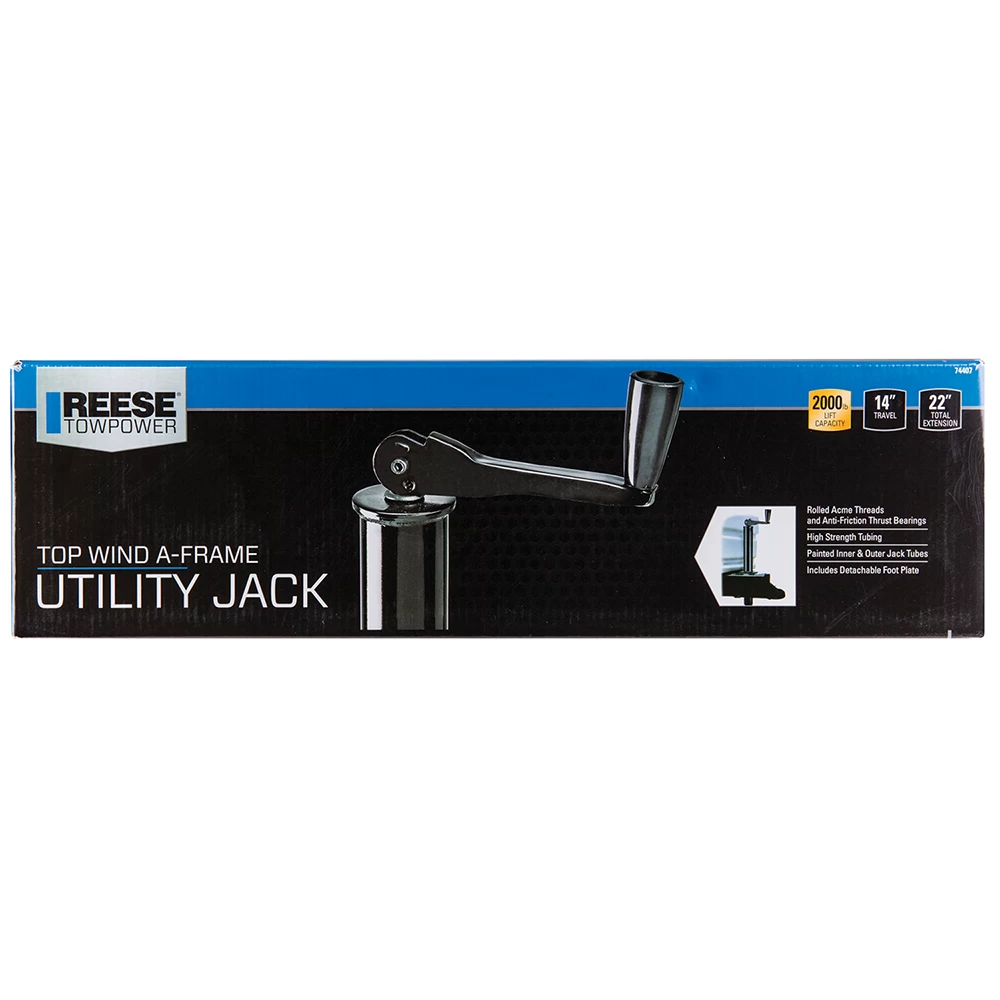 Reese 2K A-Frame Trailer Jack with Footplate, Black Powdercoat, Topwind