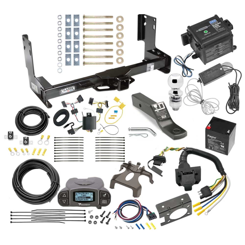 Trailer Hitch and Brake Control Kit For 14-25 Freightliner Mercedes-Benz Sprinter 1500 2500 3500 w/o Factory Step Bumper w/ Tekonsha Prodigy P3 Controller 7-Way RV Wiring Breakaway Battery Charger Complete System Receiver 2" Tow Ball w/o factory step