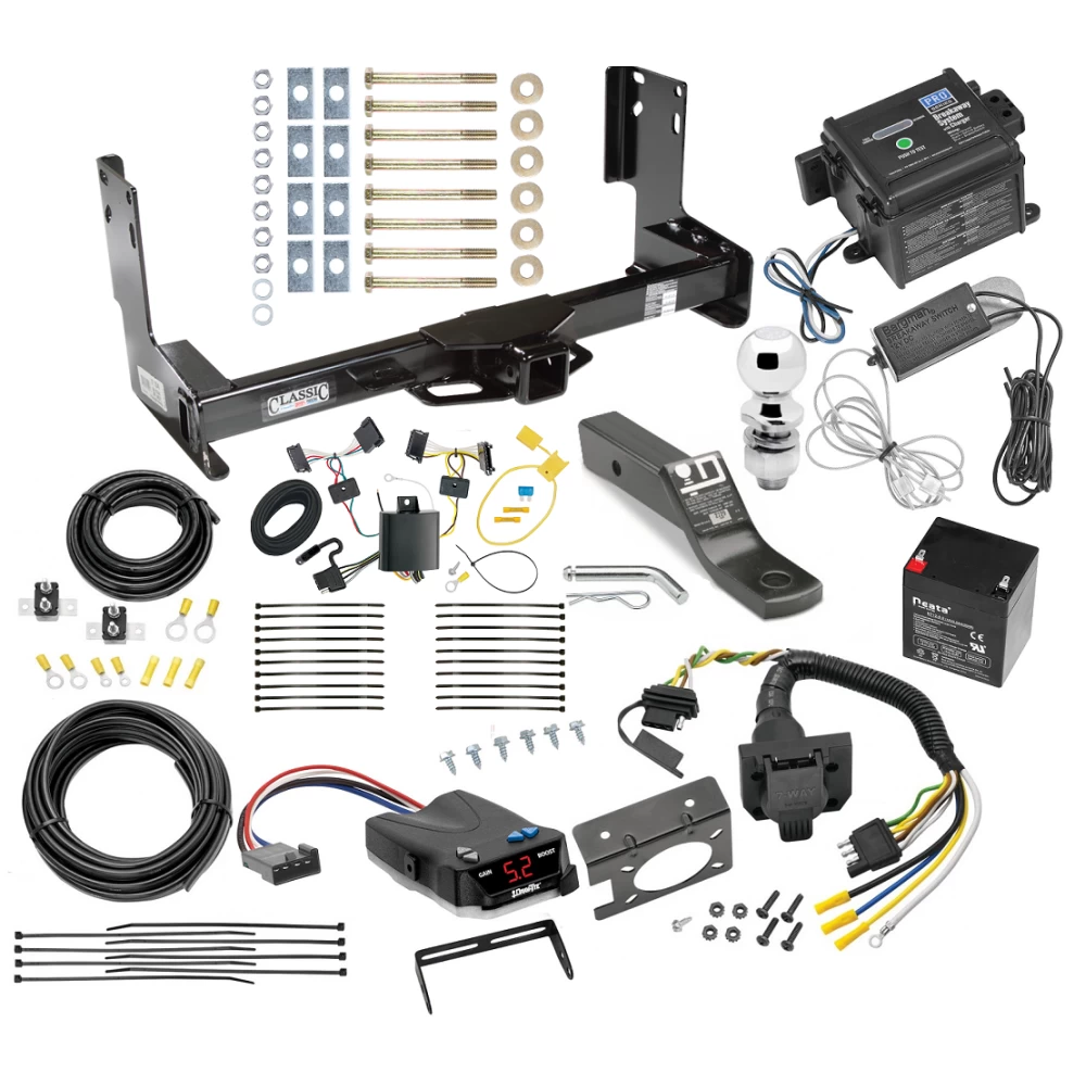 Trailer Hitch and Brake Control Kit For 07-13 Mercedes-Benz Freightliner 07-09 Dodge Sprinter 2500 3500 w/o Factory Step Bumper Controller 7-Way RV Wiring Breakaway Battery Charger Complete System Receiver 2" Tow Ball w/o factory step bumper