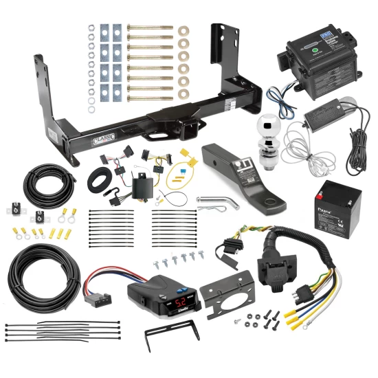 Trailer Hitch and Brake Control Kit For 07-13 Mercedes-Benz Freightliner 07-09 Dodge Sprinter 2500 3500 w/o Factory Step Bumper Controller 7-Way RV Wiring Breakaway Battery Charger Complete System Receiver 2" Tow Ball w/o factory step bumper