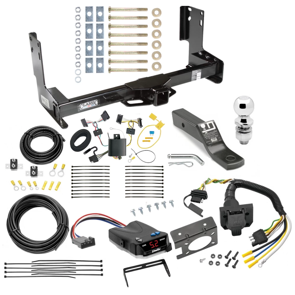 Trailer Hitch and Brake Control Kit For 07-13 Mercedes-Benz Freightliner 07-09 Dodge Sprinter 2500 3500 w/o Factory Step Bumper Controller 7-Way RV Wiring Harness Complete System Receiver 2" Tow Ball w/o factory step bumper
