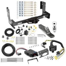 Trailer Hitch and Brake Control Kit For 07-13 Mercedes-Benz Freightliner 07-09 Dodge Sprinter 2500 3500 w/o Factory Step Bumper Controller 7-Way RV Wiring Harness Complete System Receiver 2" Tow Ball w/o factory step bumper
