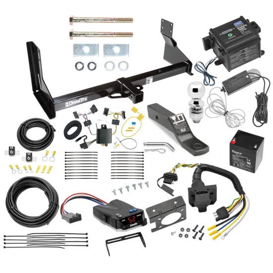 Trailer Hitch and Brake Control Kit For 07-13 Mercedes-Benz Freightliner 07-09 Dodge Sprinter 2500 3500 w/ Factory Step Bumper Controller 7-Way RV Wiring Breakaway Battery Charger Harness Complete System Receiver 2" Tow Ball with factory step bumper