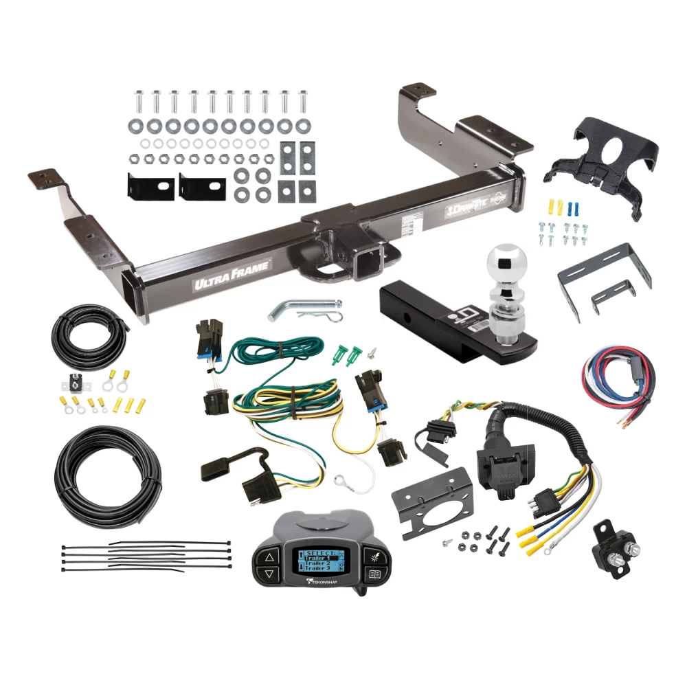 Class 5 10K Trailer Hitch Tow Package Prodigy P3 Brake Control For 03-27 Chevy Express GMC Savana 1500 2500 3500 w/ 7-Way RV Wiring 2-5/16" Ball 2" Drop Mount Ultra Frame 2" Receiver Draw-Tite Tekonsha