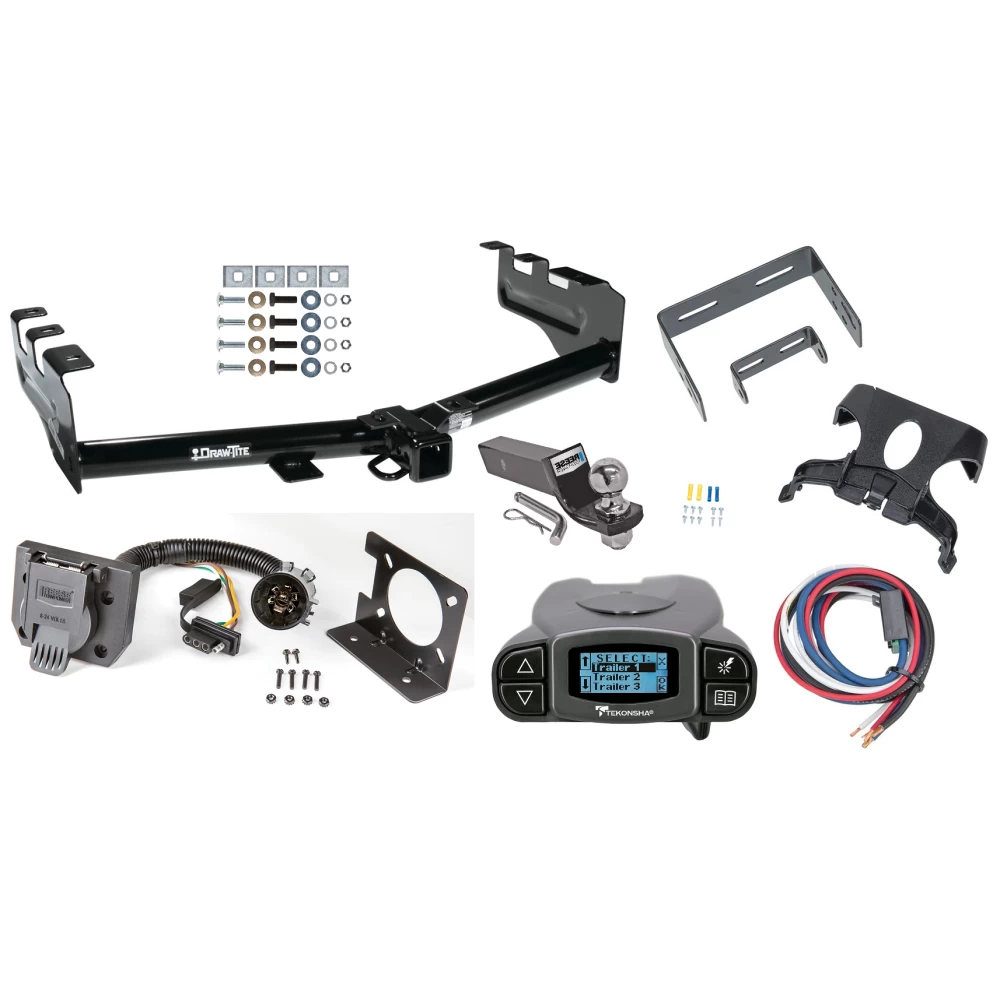 Trailer Hitch Tow Package Prodigy P3 Brake Control For 99-13 Chevy Silverado GMC Sierra 1500 HD 99-04 2500 LD (07-07 Classic) Standard or Step Bumper w/ 7-Way RV Wiring 2" Drop Mount 2" Ball Class 4 2" Receiver Draw-Tite Tekonsha