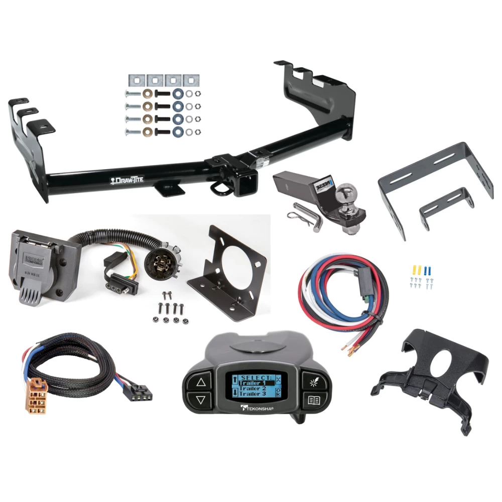 Trailer Hitch Tow Package Prodigy P3 Brake Control For 99-13 Chevy Silverado GMC Sierra 1500 HD 99-04 2500 LD (07-07 Classic) Standard or Step Bumper w/ 7-Way RV Wiring 2" Drop Mount 2" Ball Class 4 2" Receiver Draw-Tite Tekonsha