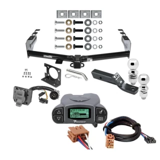 Trailer Hitch Tow Package w/ Tekonsha Prodigy P3 Brake Control For 99-13 Chevy Silverado GMC Sierra 1500 HD 99-04 2500 LD (07-07 Classic) Standard or Step Bumper w/ Dual 2" and 2- 5/16" Ball 2" Drop Mount 7-Way Pin Blade RV Controller