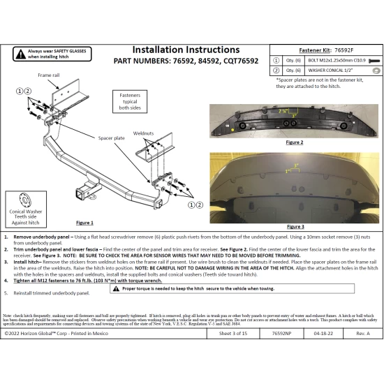 Trailer Tow Hitch For 22-23 KIA EV6 All Styles Class 3 2" Receiver