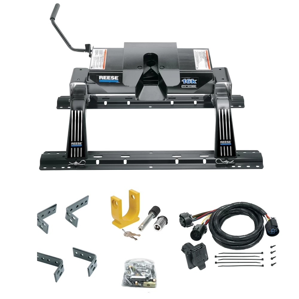 For 1973-2000 Chevrolet C/K Series Industry Standard Semi-Custom Above Bed Rail Kit + 16K Fifth Wheel + In-Bed Wiring + King Pin Lock (For 5'8 or Shorter Bed (Sidewinder Required), w/o Factory Puck System Models) By Reese