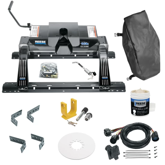 For 1973-2000 Chevrolet C/K Series Industry Standard Semi-Custom Above Bed Rail Kit + 16K Fifth Wheel + In-Bed Wiring + King Pin Lock + Base Rail Lock + 10" Lube Plate + Fifth Wheel Cover + Lube (For 5'8 or Shorter Bed (Sidewinder Required), w/o Fact
