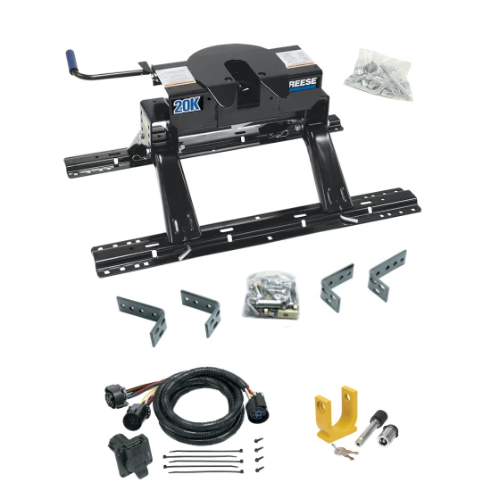 For 1973-2000 Chevrolet C/K Series Industry Standard Semi-Custom Above Bed Rail Kit + 20K Fifth Wheel + In-Bed Wiring + King Pin Lock (For 5'8 or Shorter Bed (Sidewinder Required), w/o Factory Puck System Models) By Reese