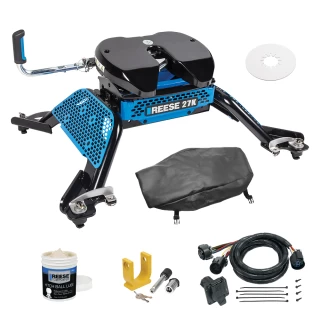 For 2014-2024 RAM 2500 M5 Fifth Wheel Hitch + In-Bed Wiring 27K Talon Jaw Complete System For Models w/ Factory Puck System + King Pin Lock + 10" Lube Plate + Fifth Wheel Cover + Lube (For w/Factory or Reese Elite Puck System Models) By Reese For 2014-2024 RAM 2500 M5 Fifth Wheel Hitch + In-Bed Wiring 27K Talon Jaw Complete System For Models w/ Factory Puck System + King Pin Lock + 10" Lube Plate + Fifth Wheel Cover + Lube (For w/Factory or Reese Elite Puck System Models) By Reese