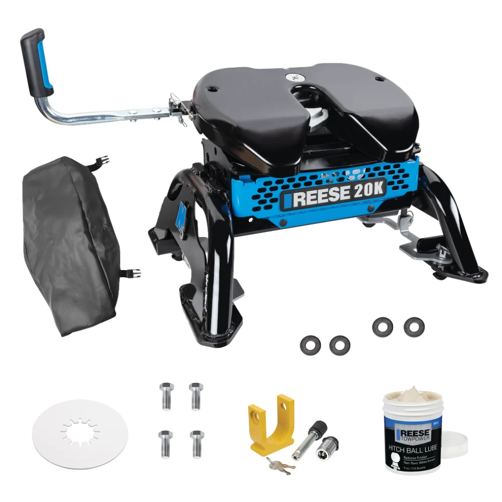 For 2020-2024 Chevrolet Silverado 2500 HD M5 Fifth Wheel Hitch 20K Talon Jaw Complete System For Models w/ Factory Puck System + King Pin Lock + 10" Lube Plate + Fifth Wheel Cover + Lube (For w/Factory or Reese Elite Puck System Models) By Reese