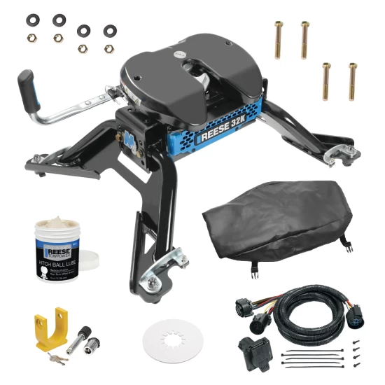 For 2015-2024 RAM 3500 M5 Fifth Wheel Hitch + In-Bed Wiring 32K Talon Jaw Complete System For Models w/ Factory Puck System + King Pin Lock + 10" Lube Plate + Fifth Wheel Cover + Lube (For w/Factory or Reese Elite Puck System Models) By Reese